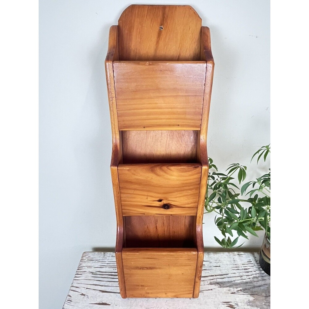 Vintage 3 Tier Slotted Wooden Letter Bill Organizer Kitchen Office 22” Cottage